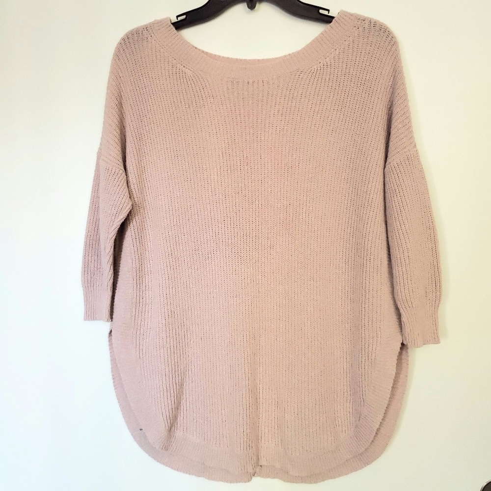 Express extreme circle hem sweater in Blush Pink